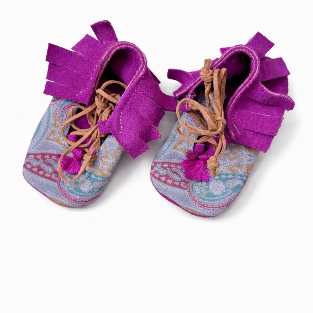 Handmade Kids Moccasins Suede Fringe Tassel Boho Shoes Fits Up To Size 5